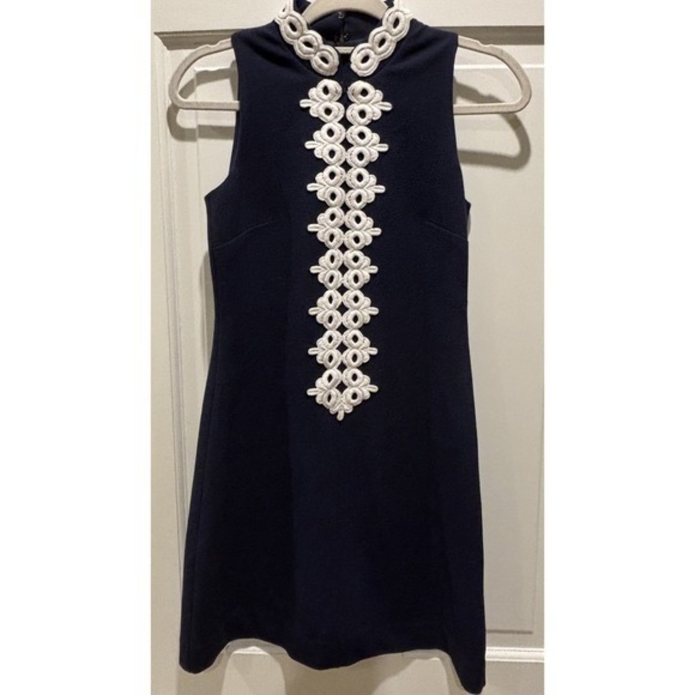 Lilly‎ Pulitzer Callista High Collar Shift Dress in True Navy Blue Size XS